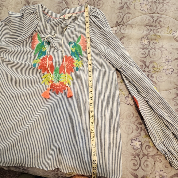 Boden Embroidered Longsleeve Blouse Women Size 10 Blue & white stripe100% Cotton - Picture 7 of 8
